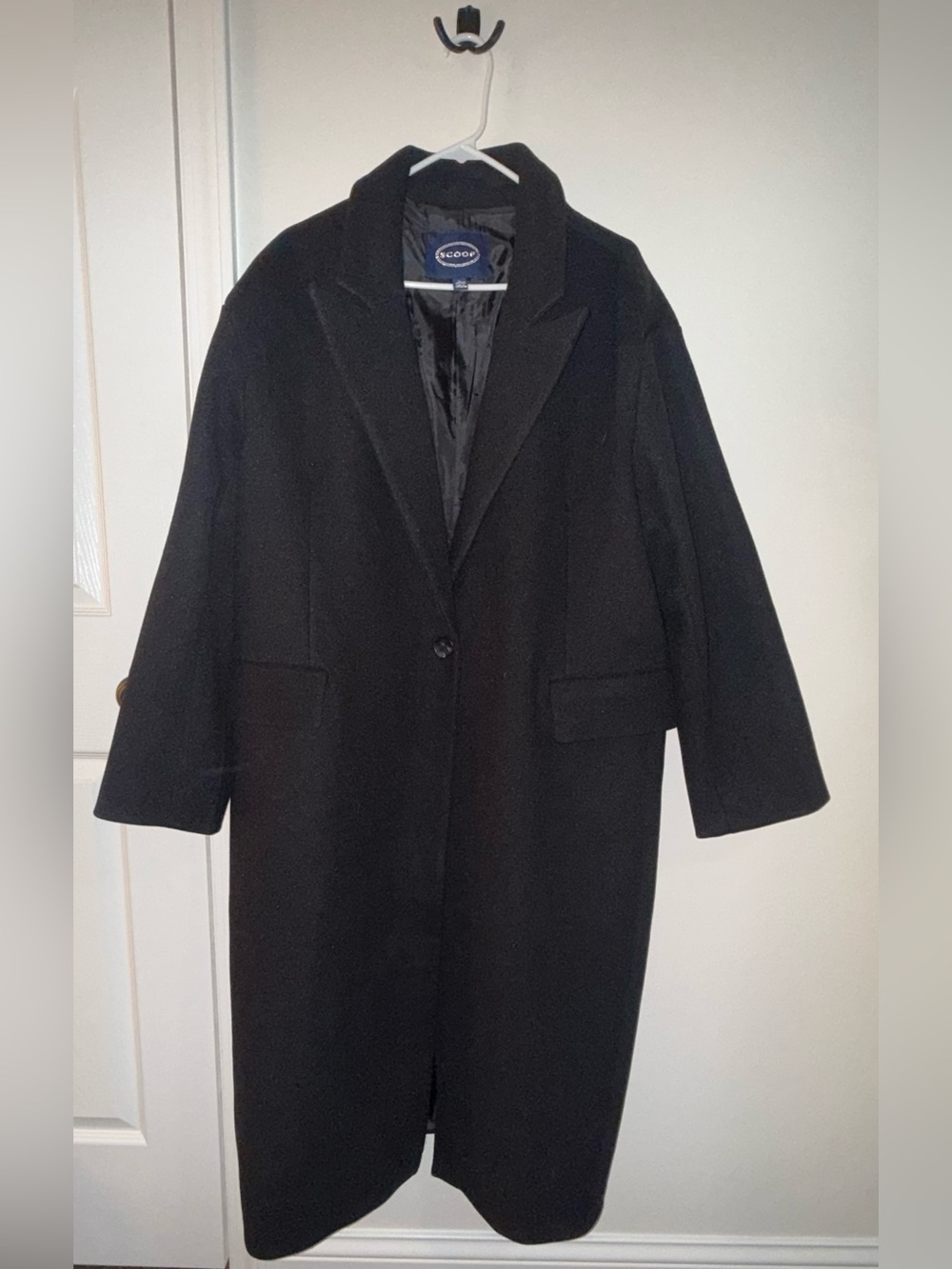 Scoop Black Faux Wool Blend Long Coat Heavyweight